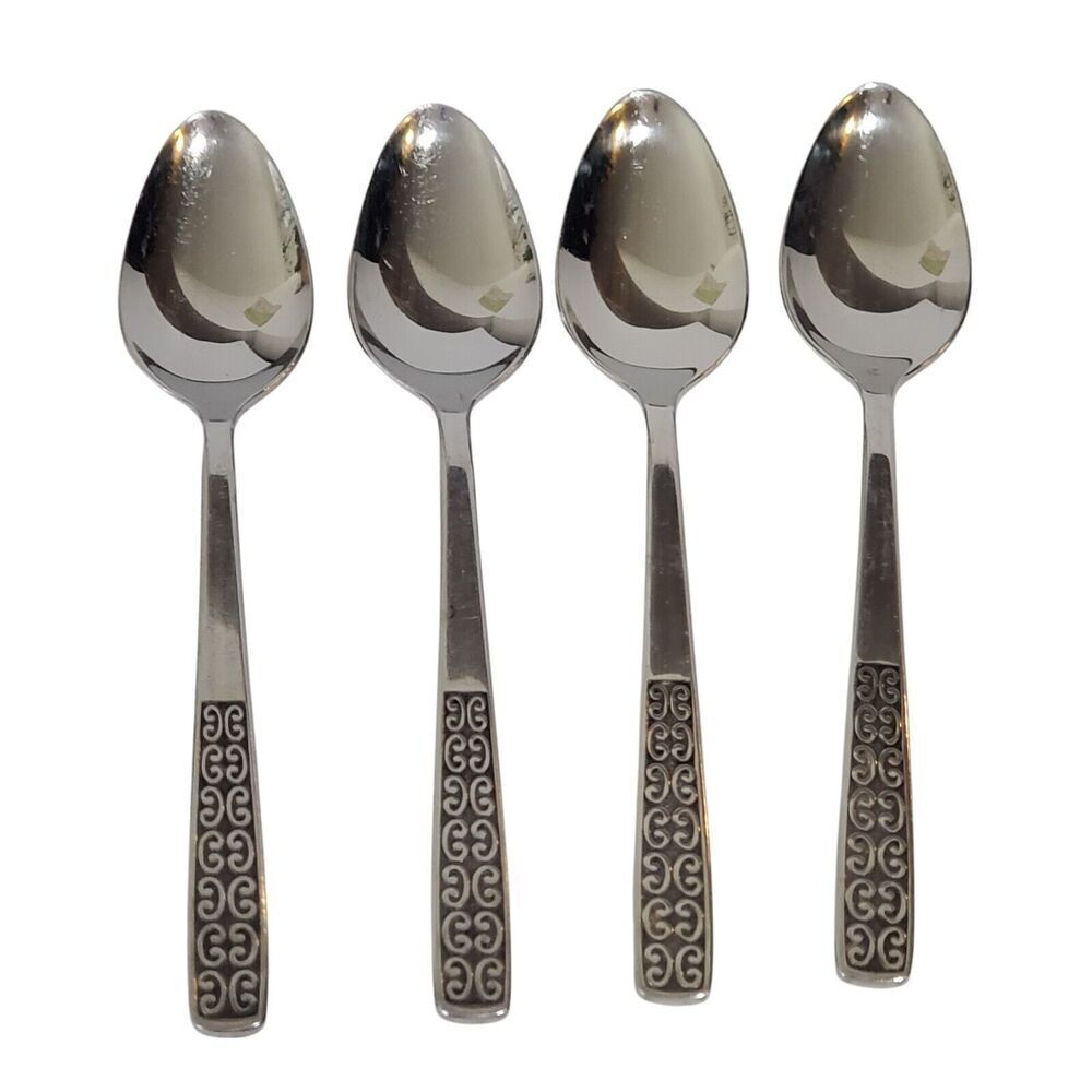 4 International SERENATA Teaspoons‎ Stainless Glossy Black Accent ~Combine Ship